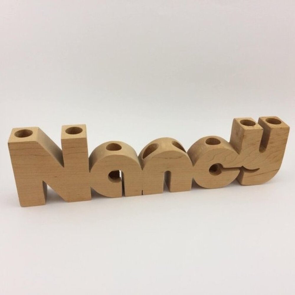 Nancy Personalised Name Hand-Crafted Wood 15" Long 8 Candle Holder Block